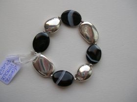 Agata negra veteada y chinas plata pulsera.JPG
